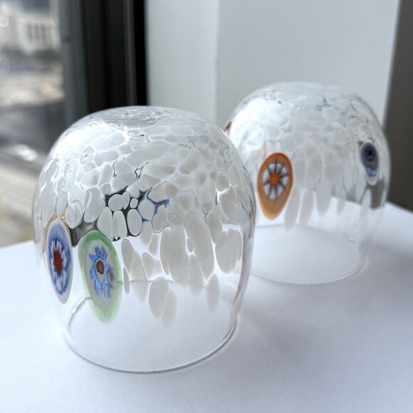 Murano Millefiori Hand Blown Art Glass Stemless Wine Glasses Set of 2 - 3 3/4" - Picture 5 of 9